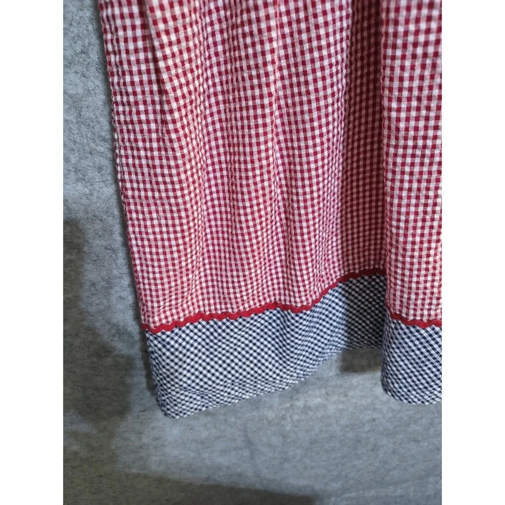 Vtg BT Kids Sz 5 Seersucker Red Blue White Dress Patriotic Summer Sailboat Lined